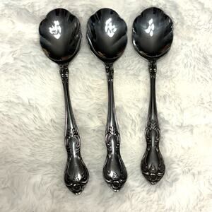 Vintage Easterling Valhalla Stainless Soup Clamshell Scalloped Spoons Set 3